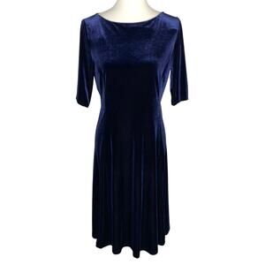 Lands' End Velvet Fit Flare Dress Blue Medium Boat Witchy Holiday Whimsigoth